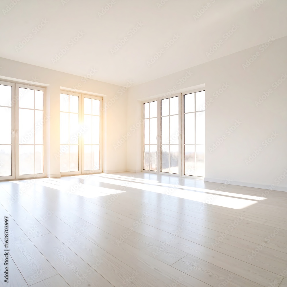Obraz premium Empty bright room with large windows