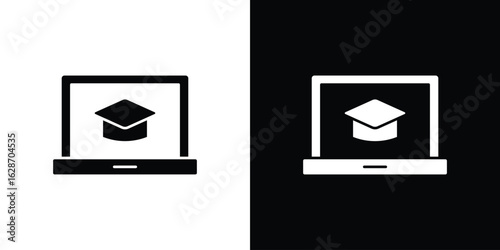 E learning icon flat vectors. set of silhouette vectors