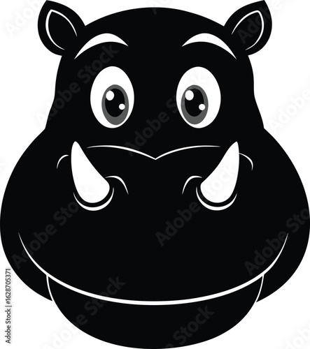Hippopotamus black and white vector illustration isolated on white background 