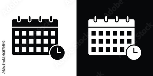 Calendar clock icon flat vectors. set of silhouette vectors