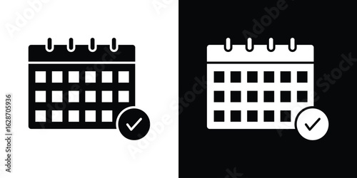 Photos Calendar check icon flat vectors. set of silhouette vectors