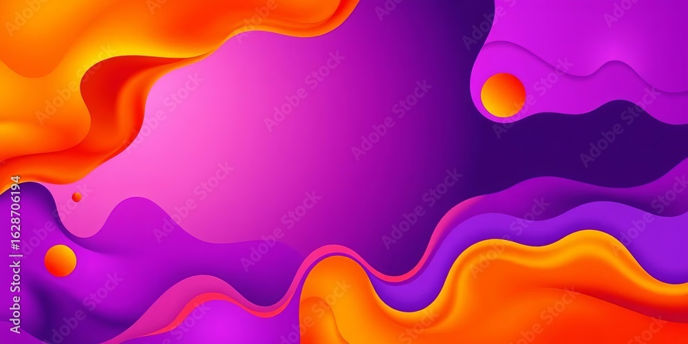 Fototapeta premium Abstract purple and orange fluid shapes, dynamic vector banner background, digital, element