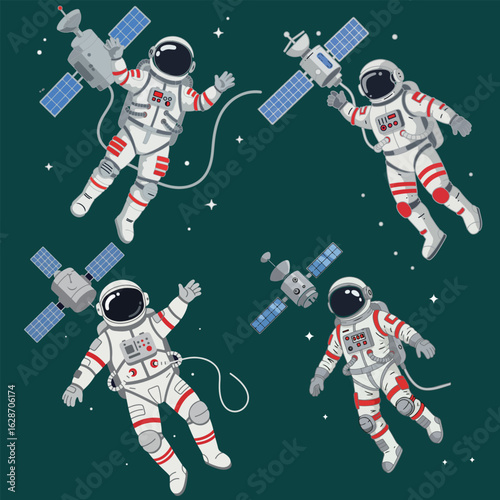 Set of Astronaut Characters and Spacecraft Graphics