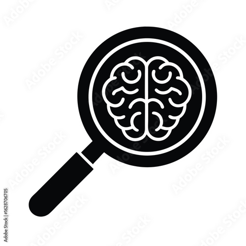 Magnifying glass focusing on human brain vector illustration