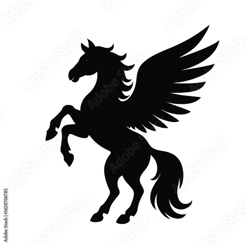 Pegasus, majestic winged horse rearing up vector illustration