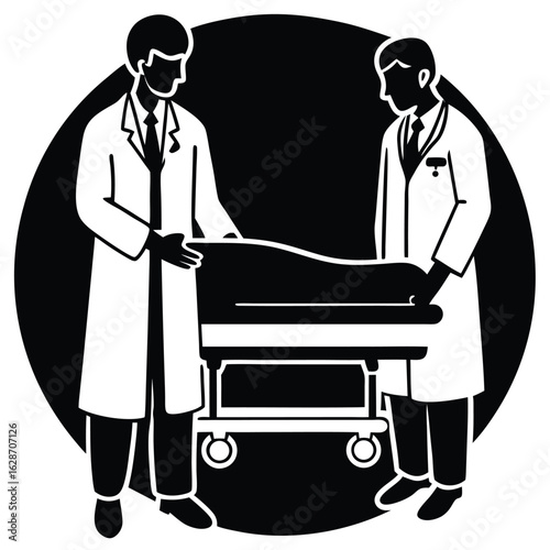 Doctors transporting patient on stretcher medical hospital