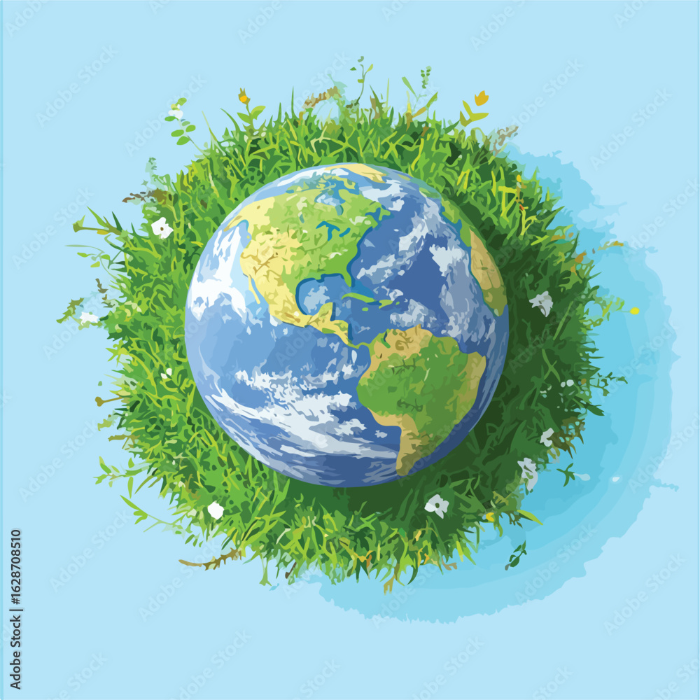 Naklejka premium Global Environment Concept on Green Grass