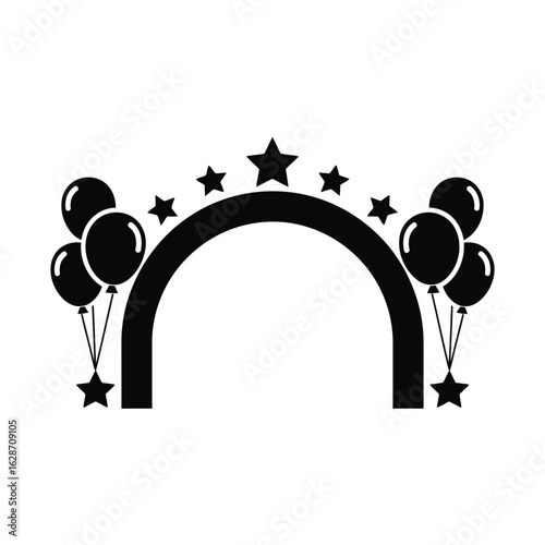 Vector art of arch with balloons and stars isolated on white background