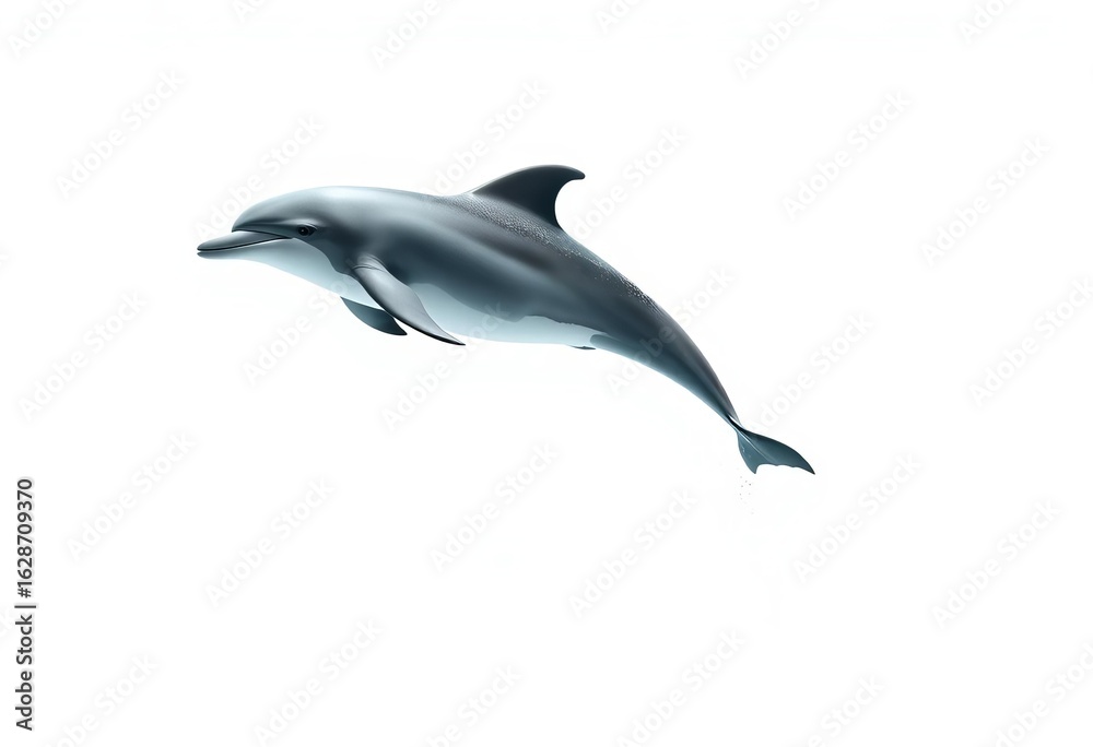 Obraz premium A playful dolphin leaps high against a pristine white background, clean, nature photography