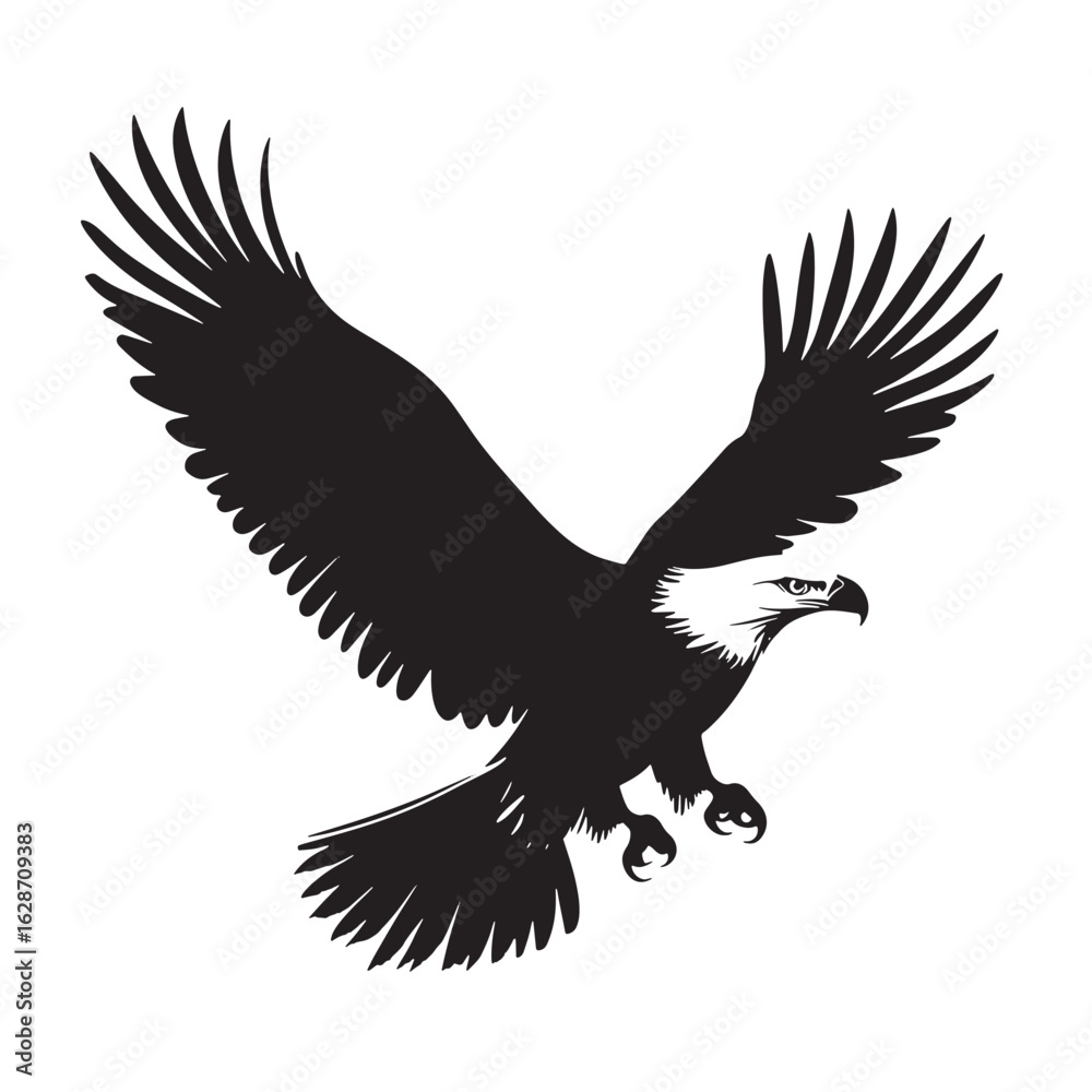 Obraz premium American bald eagle sits perched atop a rocky peak silhouetted against white background