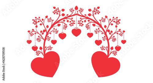 Vector art of red heart decoration arch isolated on white background