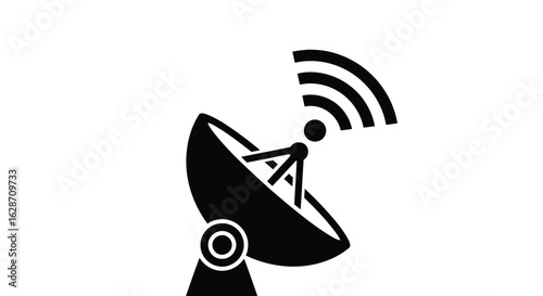 Vector art of satellite dish transmitting signal isolated on white background
