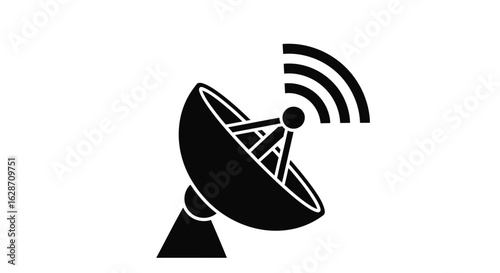 Vector art of satellite dish transmitting signal isolated on white background