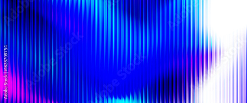 Vertical fluted acrylic with silver and neon rainbow glow. Holographic stripes and soft blur create a vibrant 3D render. Ideal for plastic inspired backgrounds or crystal like visual effects.