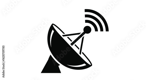 Vector art of satellite dish antenna transmitting wireless signal isolated on white background