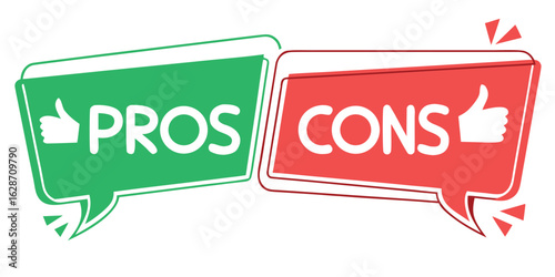 Vector art of pros and cons comparison isolated on white background, showing advantages and disadvantages