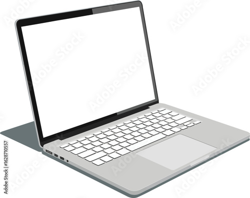 Open Laptop with Blank White Screen Vector Illustration