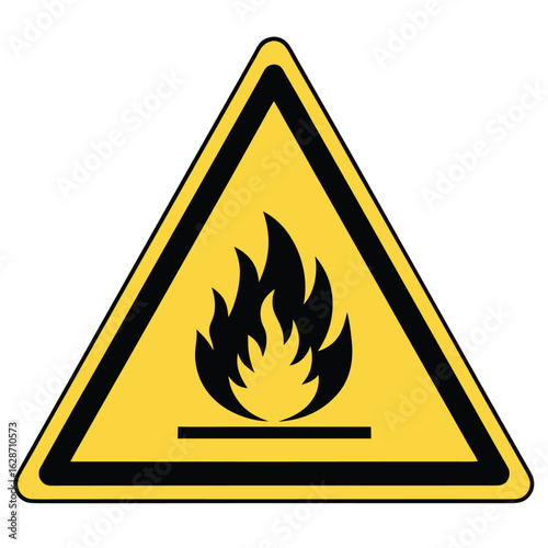 Vector art of flammable hazard warning sign with a fire symbol isolated on white background
