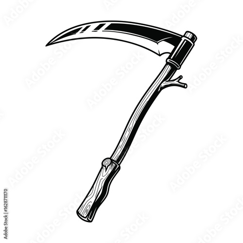 Vector art of scythe weapon isolated on white background