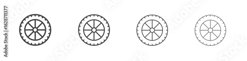 Tire icon outline drawings. Editable strokes bundle