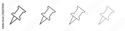 Thumbtack icon outline drawings. Editable strokes bundle