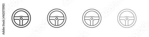 Steering wheel icon outline drawings. Editable strokes bundle