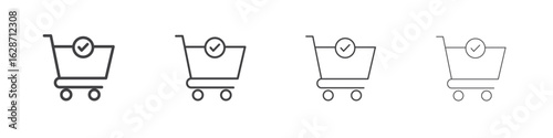 Shopping cart check icon outline drawings. Editable strokes bundle