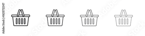 Shopping basket icon outline drawings. Editable strokes bundle