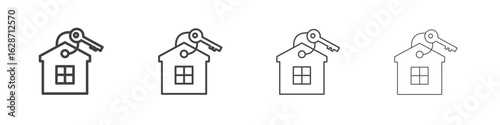 Selling or rent home icon outline drawings. Editable strokes bundle