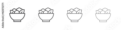 Salad icon outline drawings. Editable strokes bundle