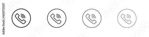 Phone call icon outline drawings. Editable strokes bundle