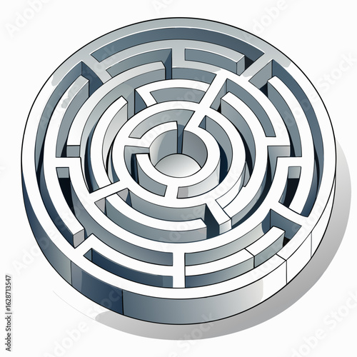 A challenging circular maze with a complex path and an abstract geometric design isolated on white background isolated on transparent background silhouette