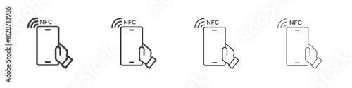 NFC communication icon outline drawings. Editable strokes bundle