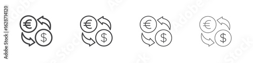 Money exchange icon outline drawings. Editable strokes bundle