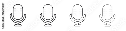 Microphone icon outline drawings. Editable strokes bundle