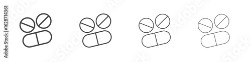 Medicine icon outline drawings. Editable strokes bundle
