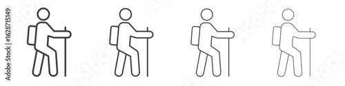 Hiking icon outline drawings. Editable strokes bundle