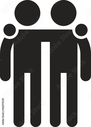 Silhouette of two people, embracing figures, friendship symbol, unity icon, support illustration, community connection, teamwork bond, social relationship, togetherness graphic