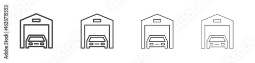 Garage car icon outline drawings. Editable strokes bundle