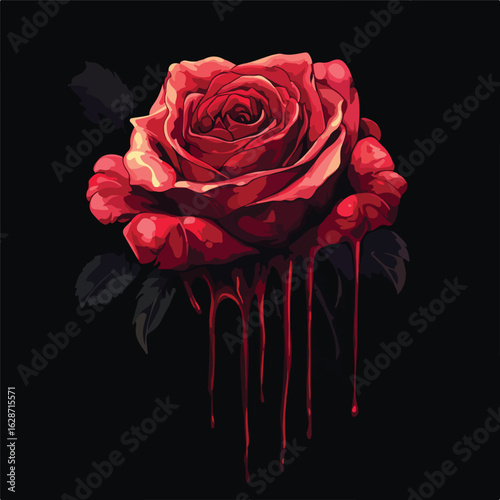 Dark Gothic Rose Dripping in Red Liquid