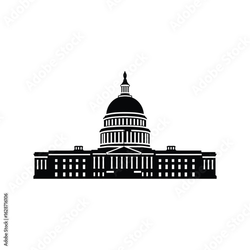 Iconic silhouette of the united states capitol building isolated on white background