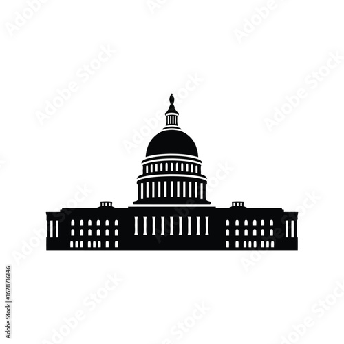 Silhouette of the united states capitol building isolated on white background