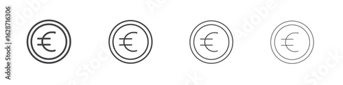 Euro icon outline drawings. Editable strokes bundle