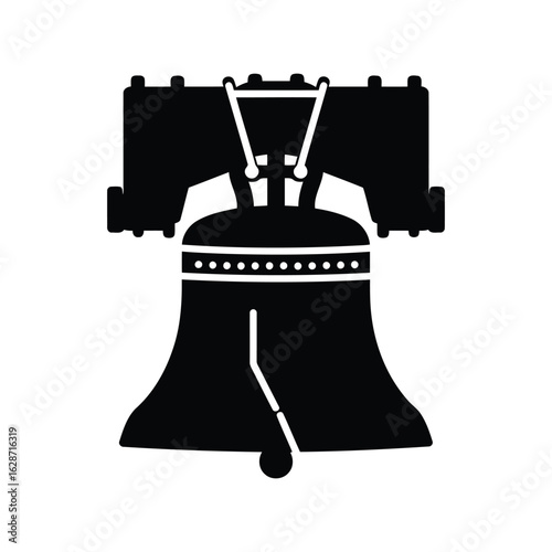 Black silhouette of the liberty bell isolated on white background