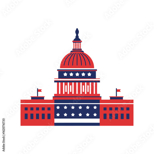 Illustration of the united states capitol building with american flag colors isolated on white background
