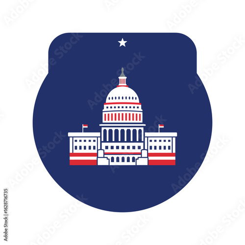 Illustration of the united states capitol building in a circular emblem isolated on white background