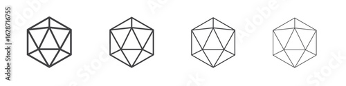 Dice d20 icon outline drawings. Editable strokes bundle