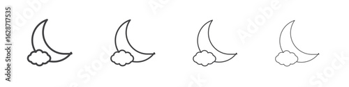 Cloud moon icon outline drawings. Editable strokes bundle