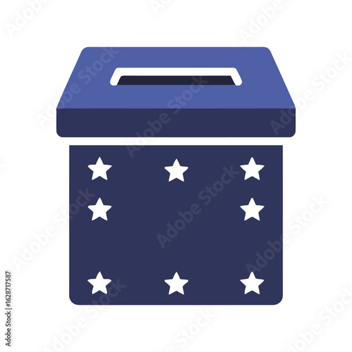 A dark blue ballot box with white stars isolated on white background