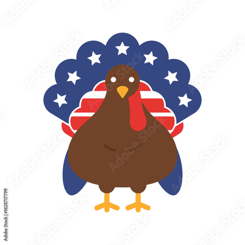 Patriotic turkey with american flag feathers isolated on white background